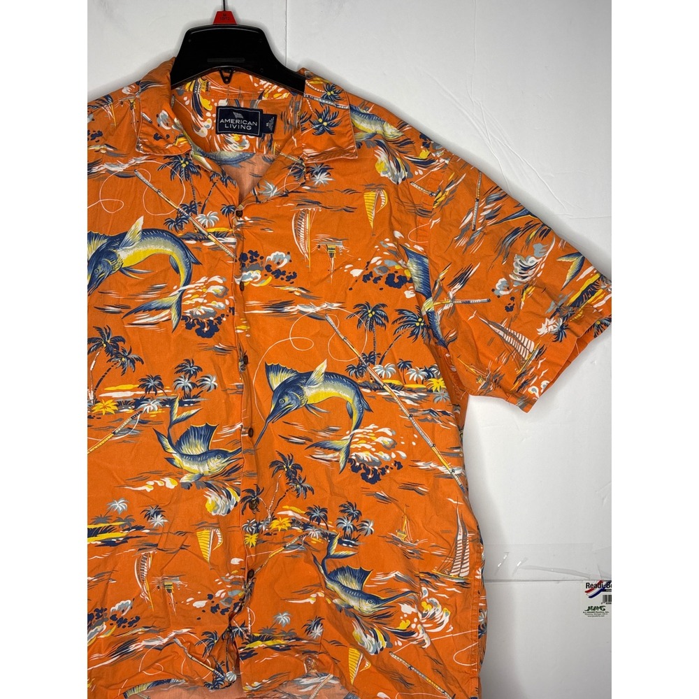 American Living Orange Marlin Sailboat Hawaiian Aloha Shirt Mens XL oversized - Picture 3 of 8